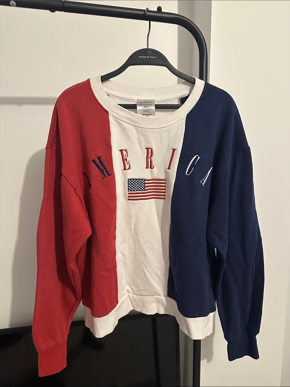 Colorblock Crewneck Sweater with Flag Embroidery